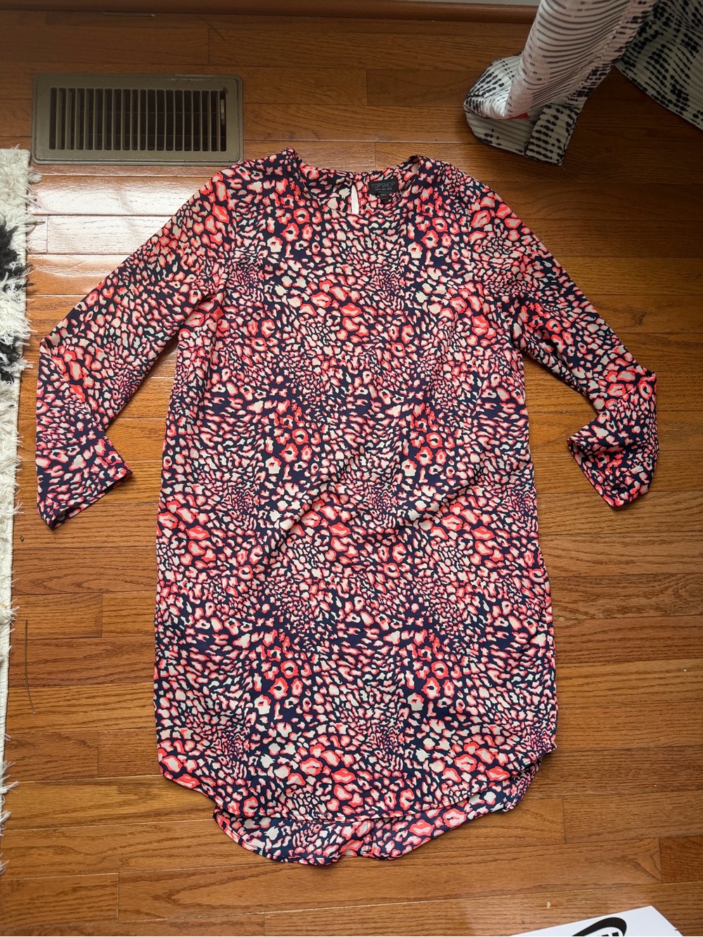 Topshop Navy, Coral & Cream Animal Print Top